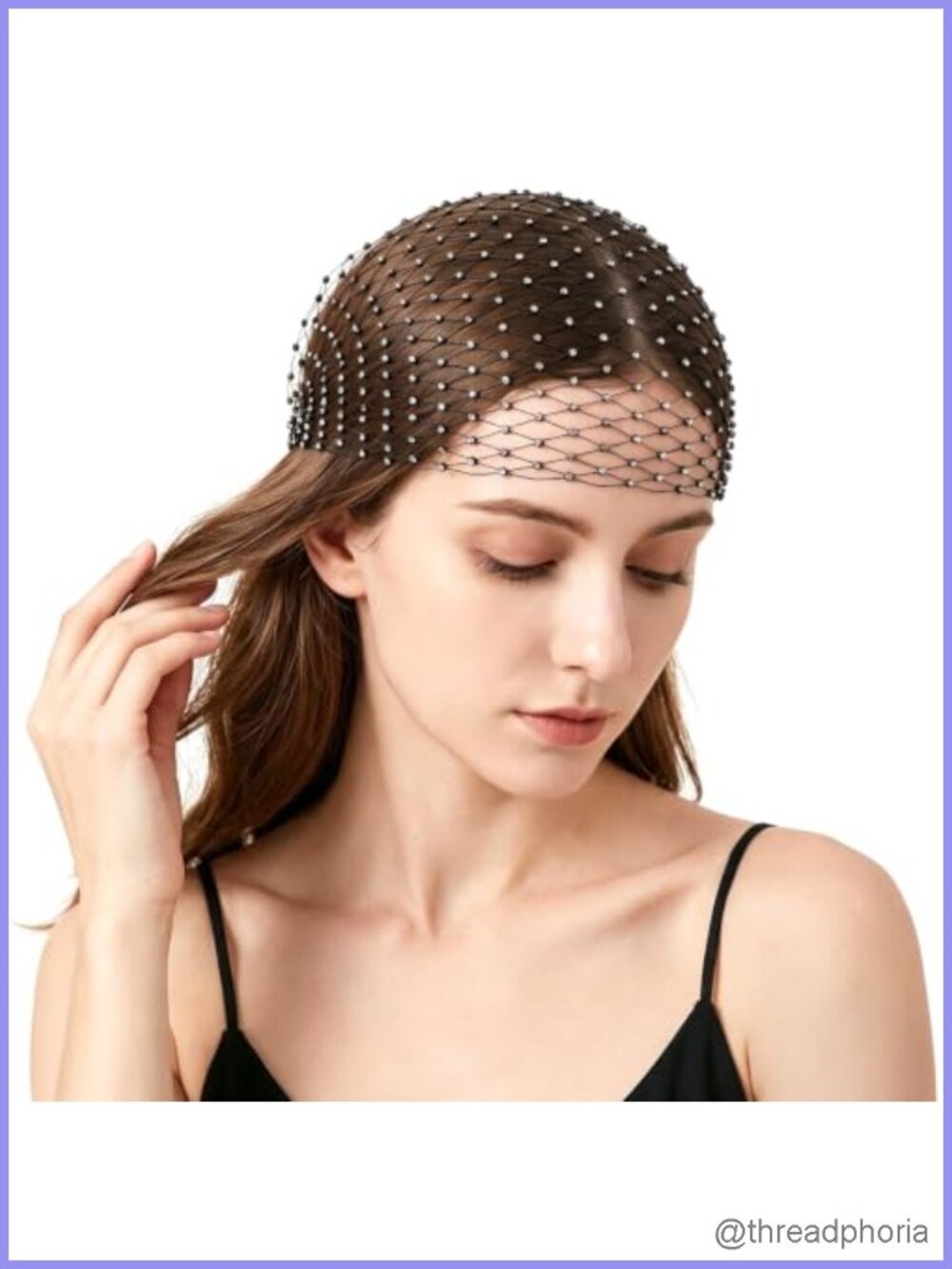 Rhinestone Head Scarf Stretch Sparkly Sequin Black Mesh Headwrap